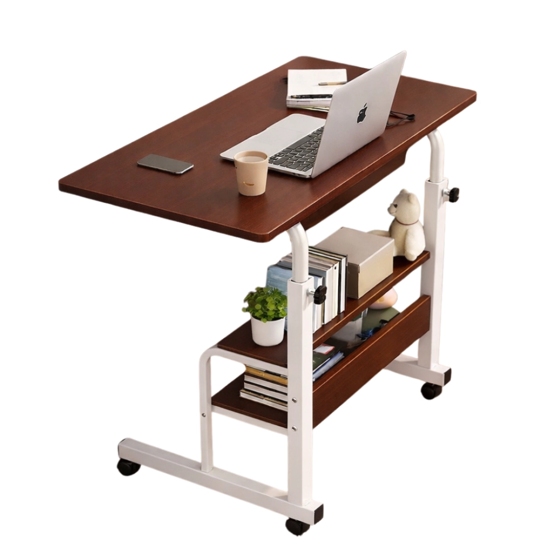 Height Adjustable Table With Shelf (White Frame)